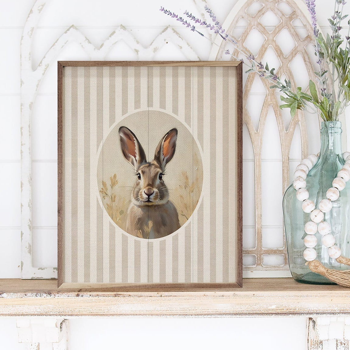 Stripes & Bunny Wood Framed Print