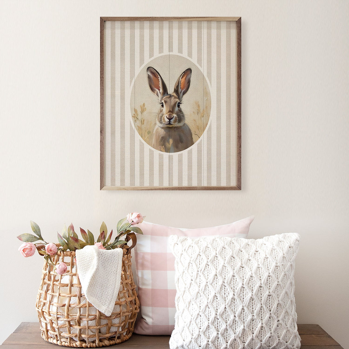 Stripes & Bunny Wood Framed Print
