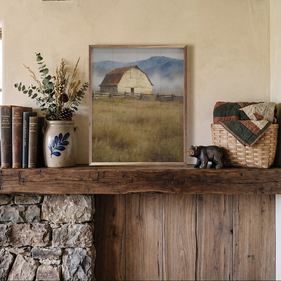 The Old Mountain Barn Wood Framed Print