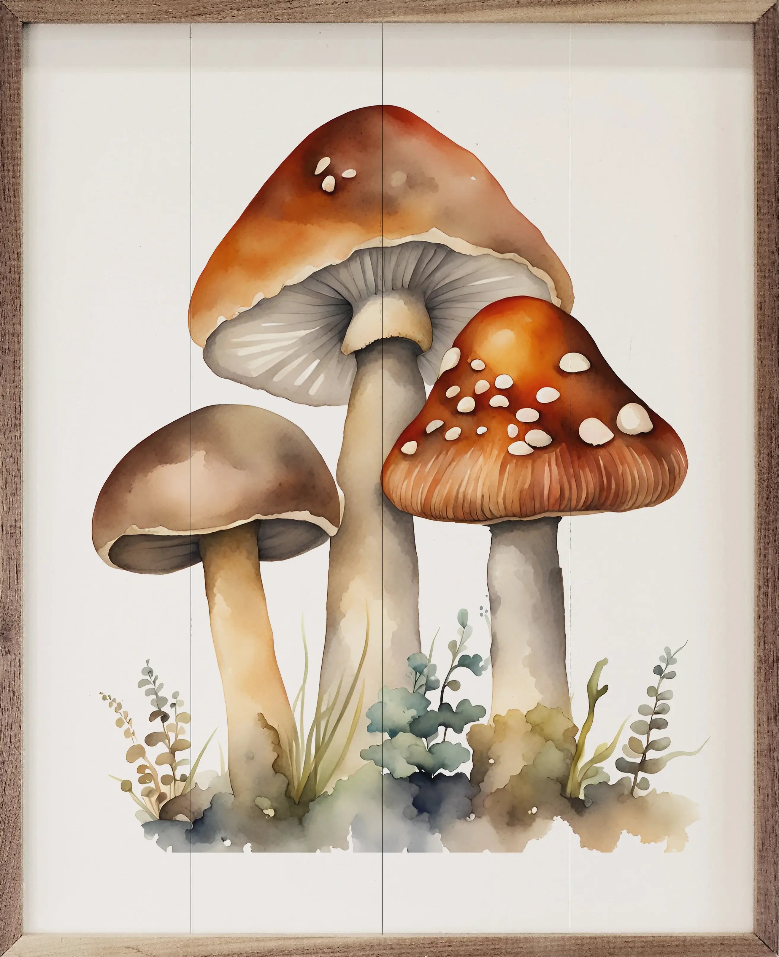Three Mushrooms Wood Framed Print