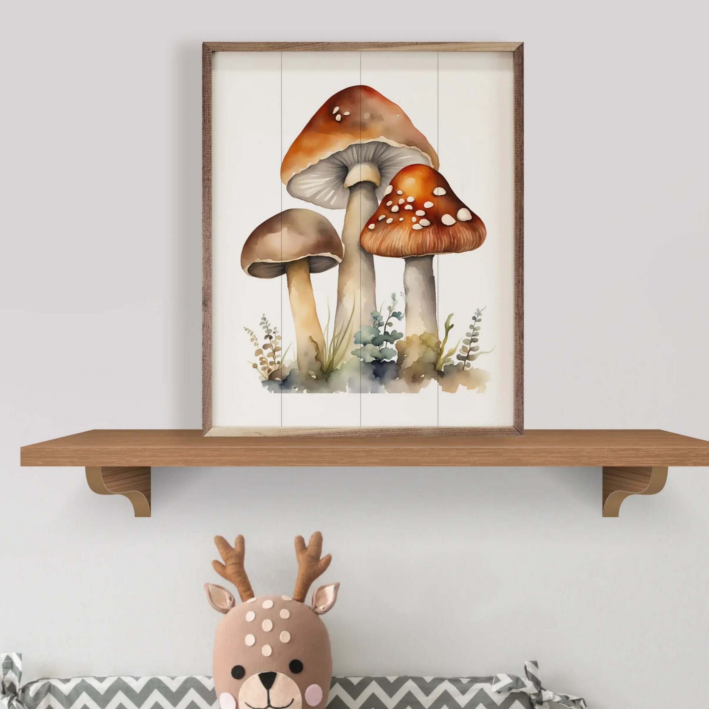 Three Mushrooms Wood Framed Print