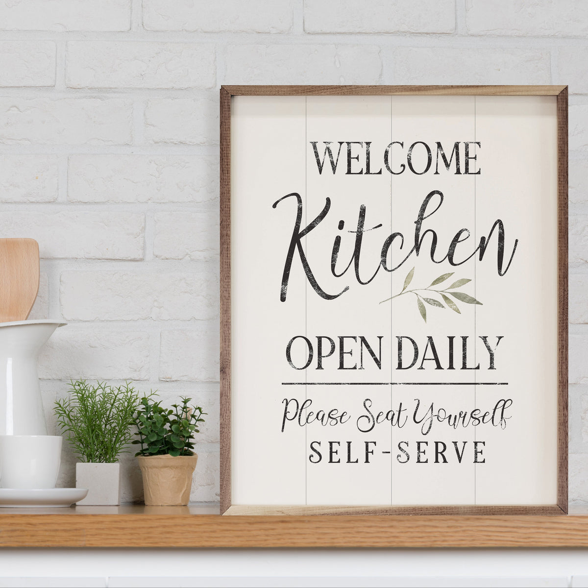 Kitchen Open Daily Wood Framed Print
