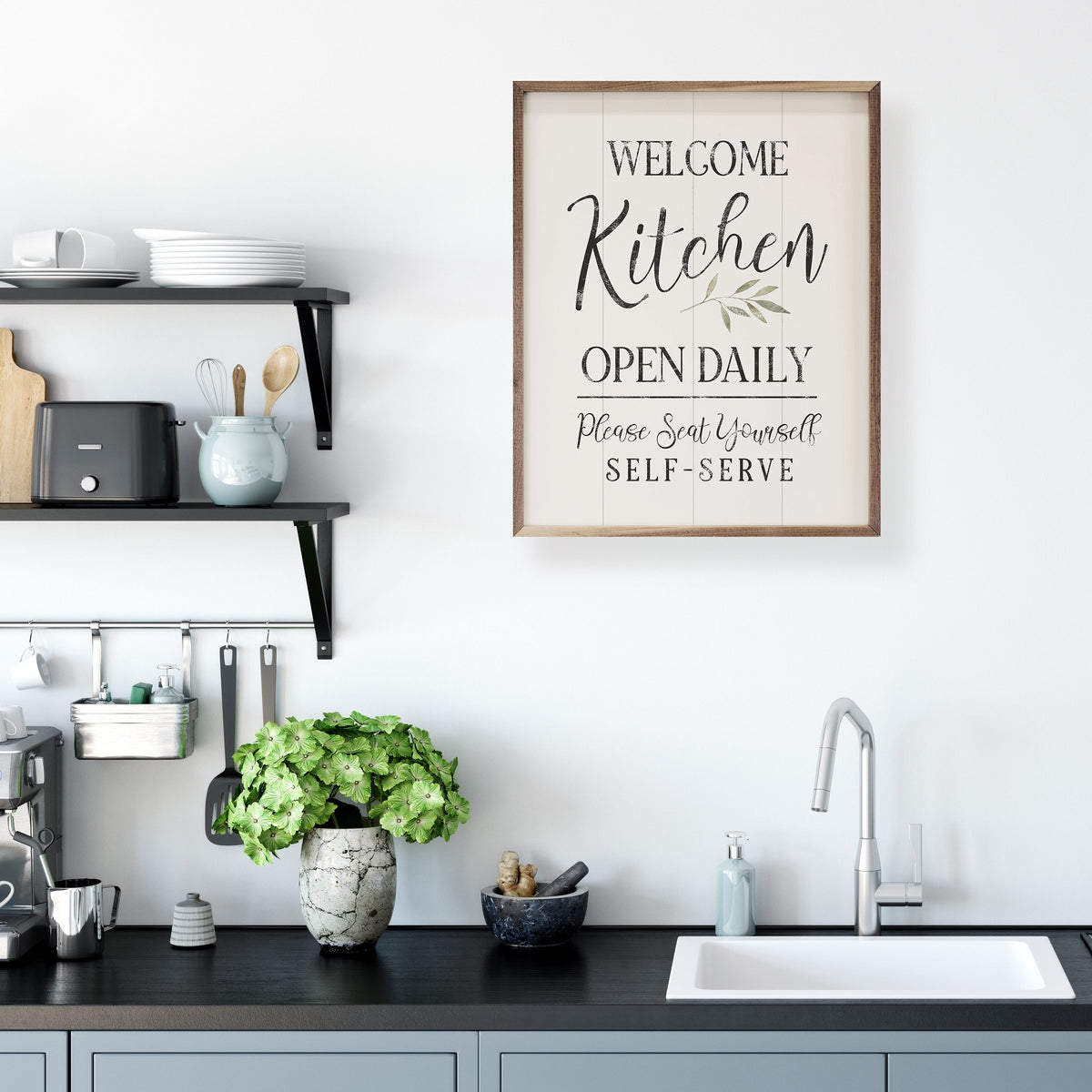 Kitchen Open Daily Wood Framed Print