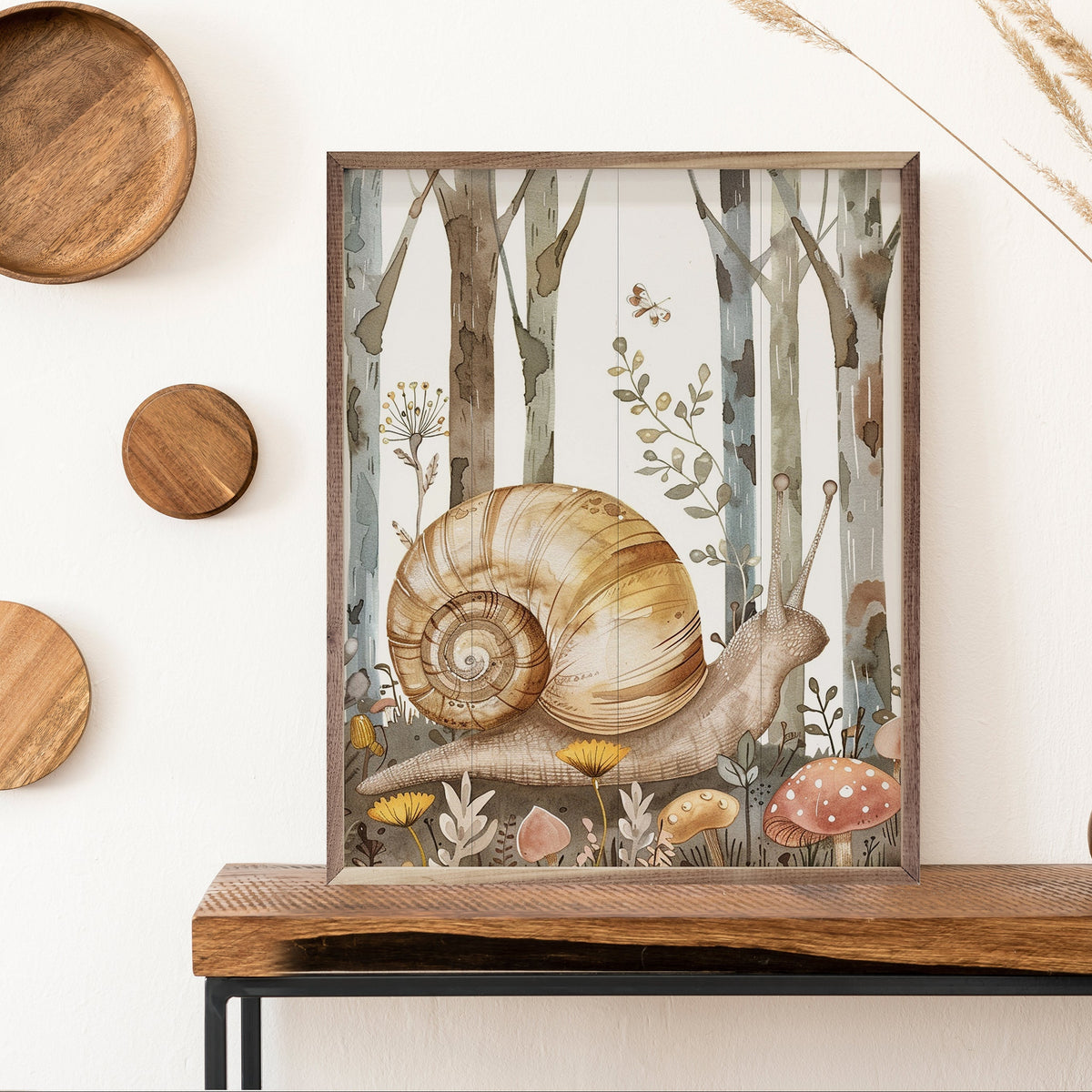 Woodland Animal Snail Wood Framed Print
