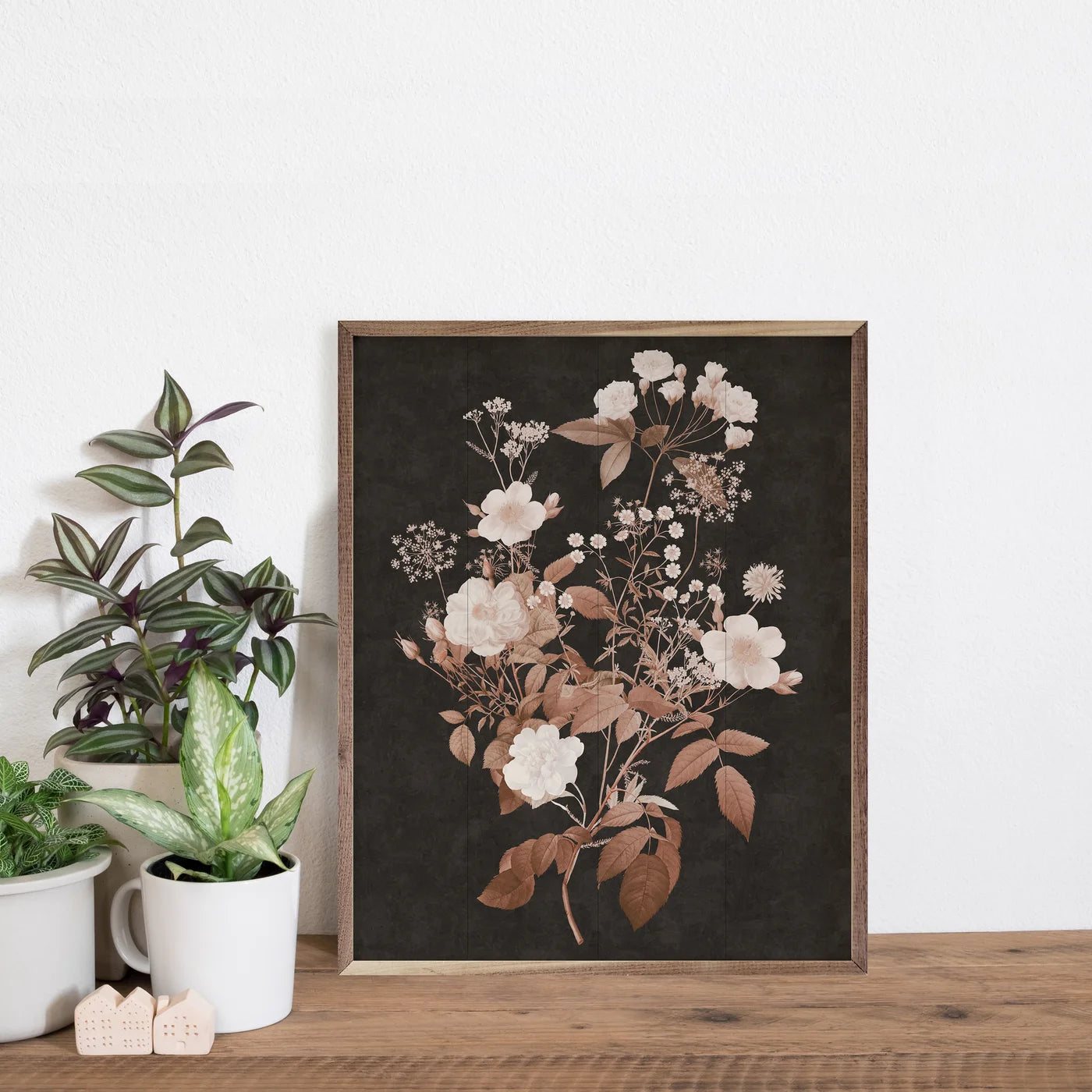 Dark Vintage Floral 3 By Nina Blue Wood Framed Print