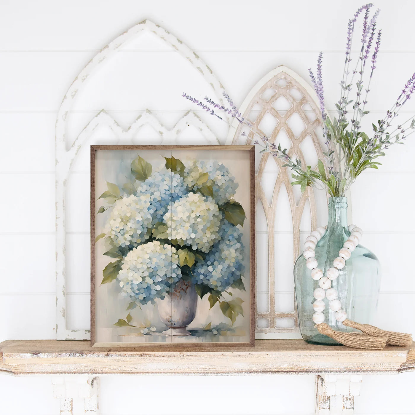 Hydrangeas In White Vase Wood Framed Print