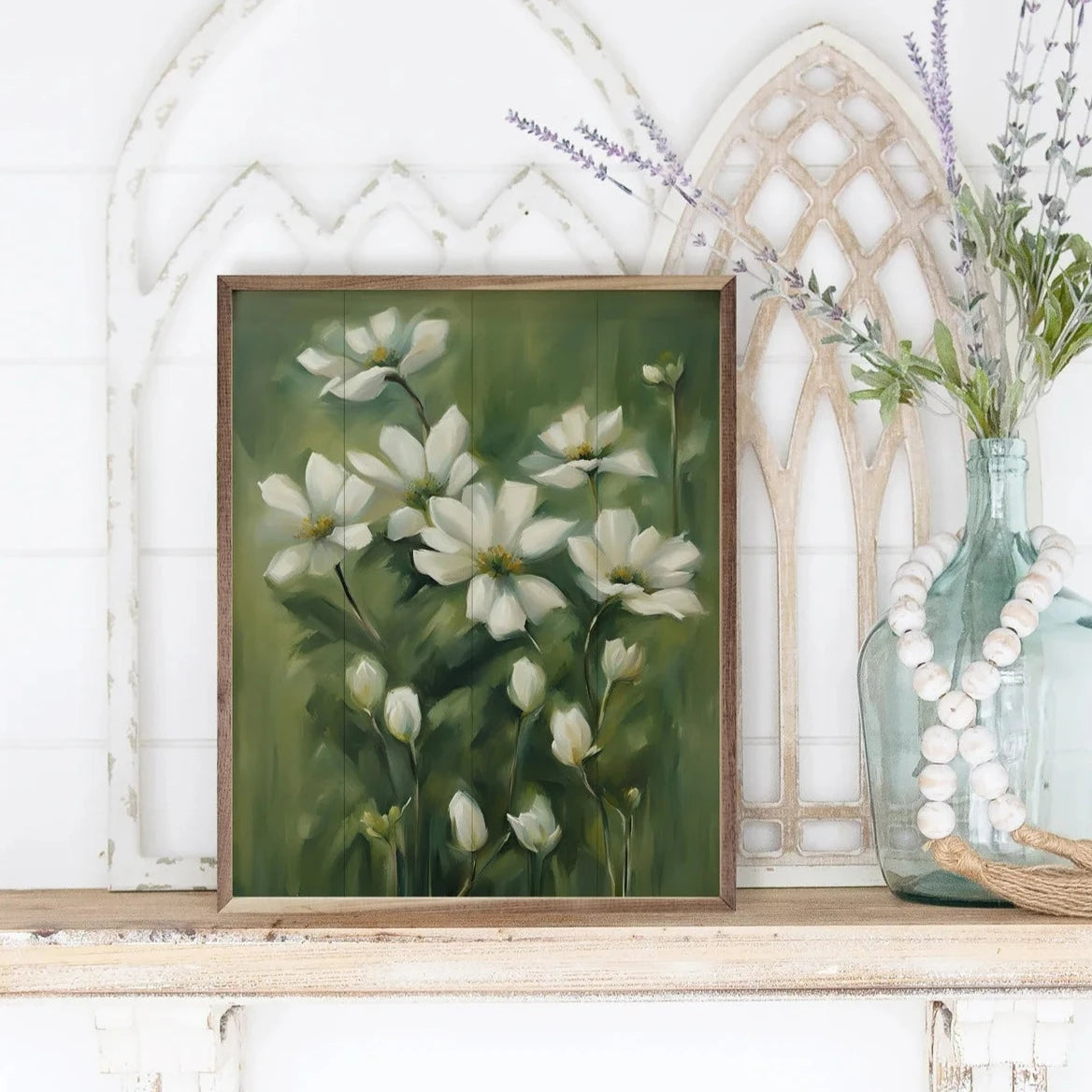 White Wild Flowers Wood Framed Print
