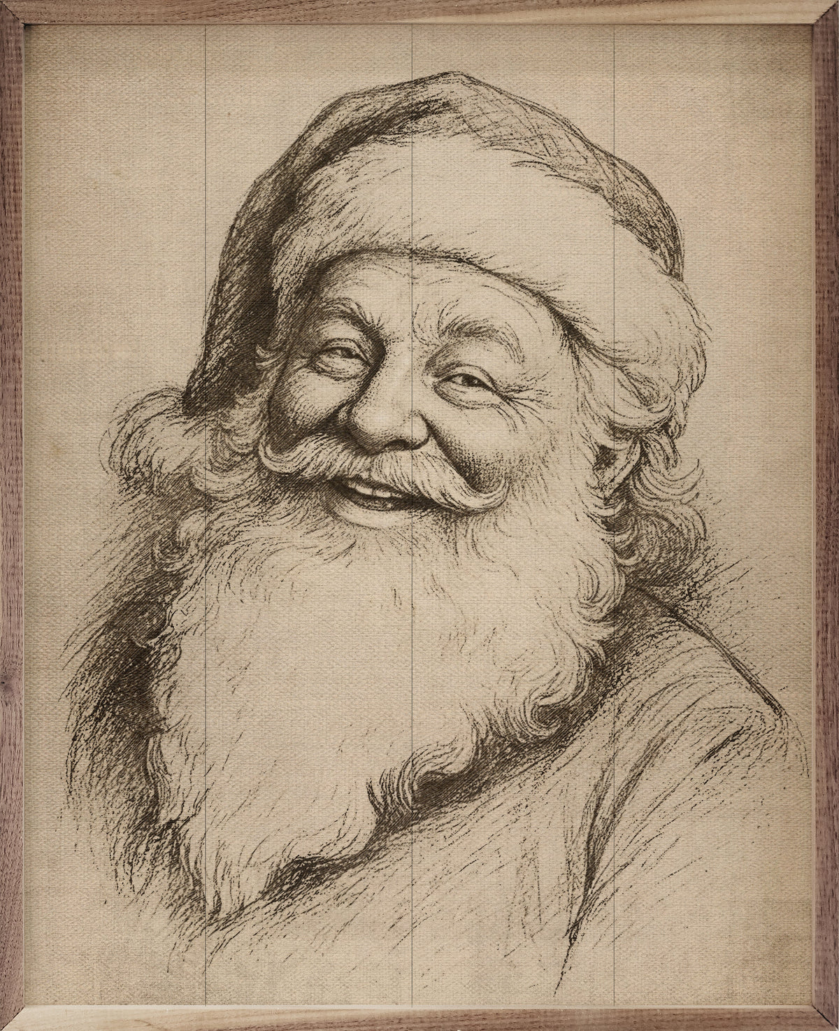 Santa Claus Linocut Wood Framed Print