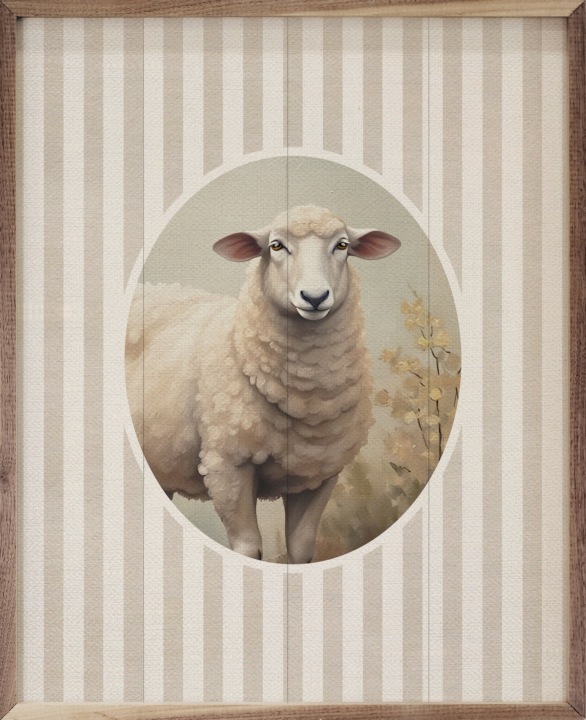 Stripes & Sheep Wood Framed Print