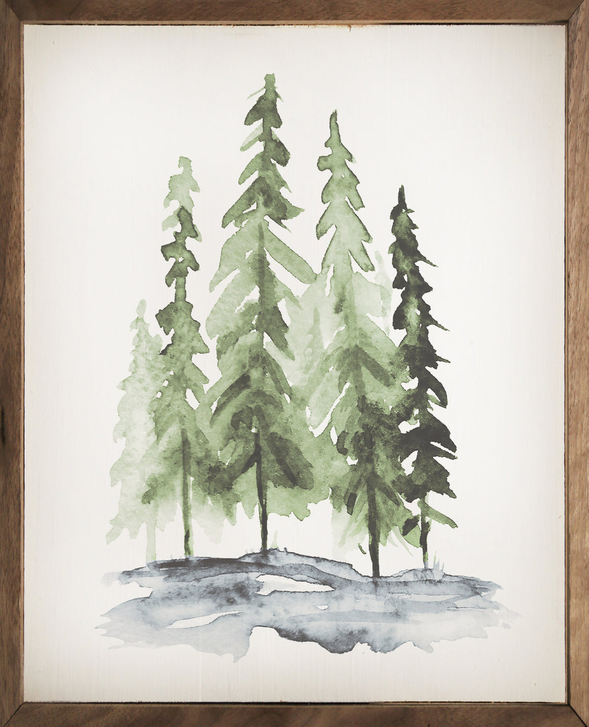 Watercolor Pines Wood Framed Print