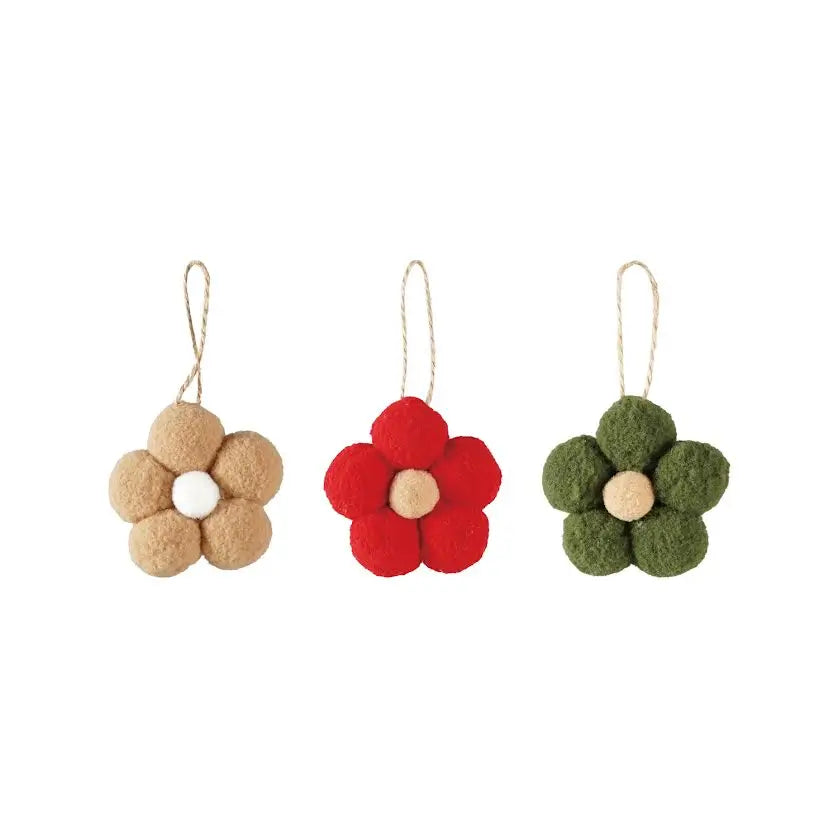 Fabric Pom Pom Flower Ornament Set