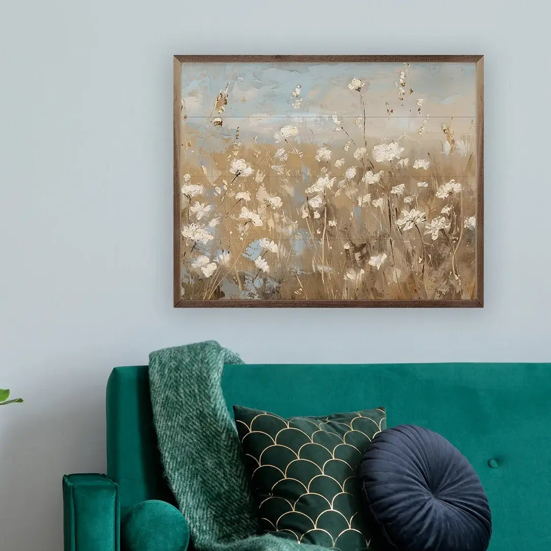 Abstract White Flower Field Wood Framed Print