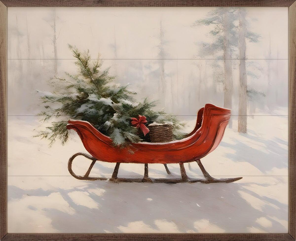 Beautiful Red Sleigh Wood Framed Print