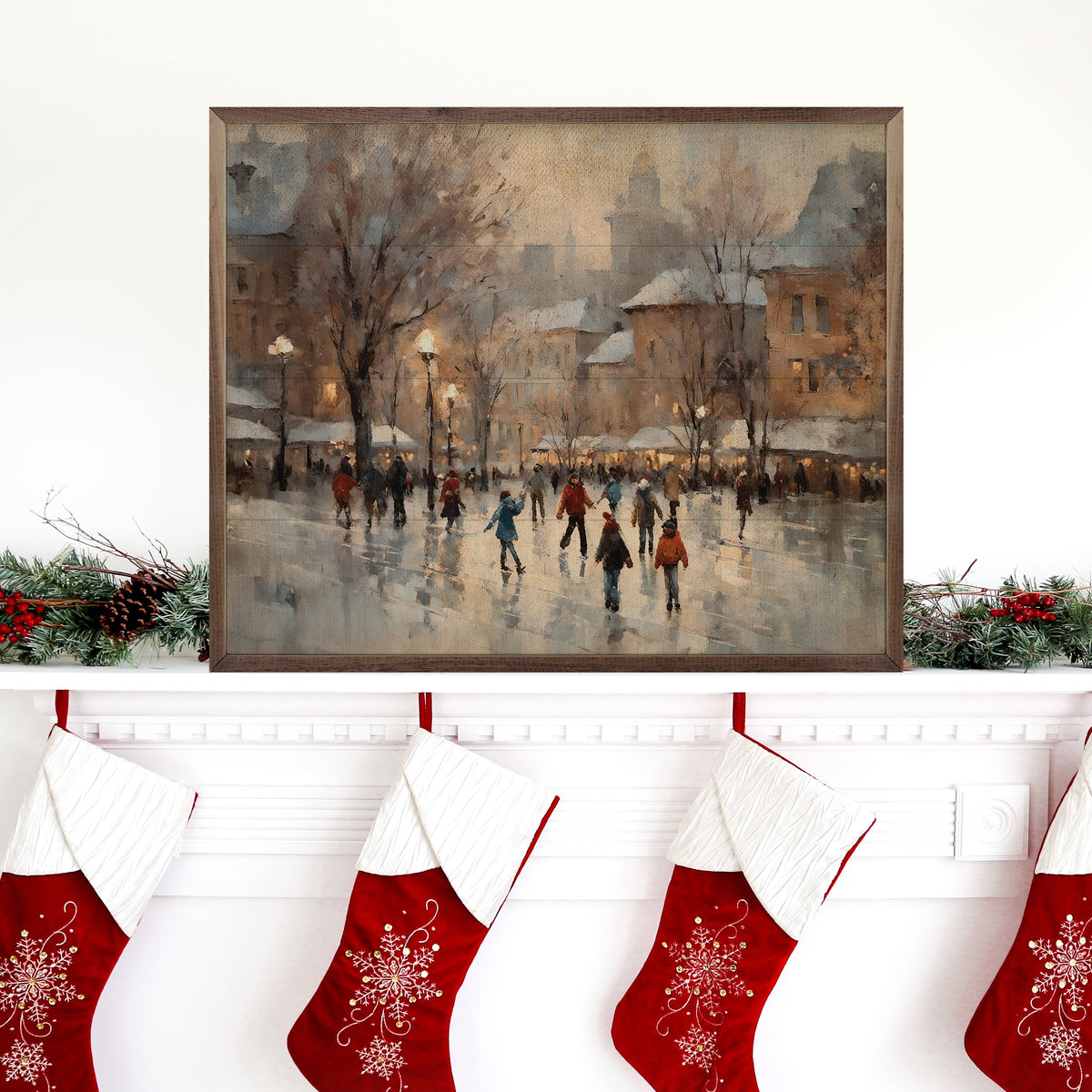 City Skating Memories Wood Framed Print