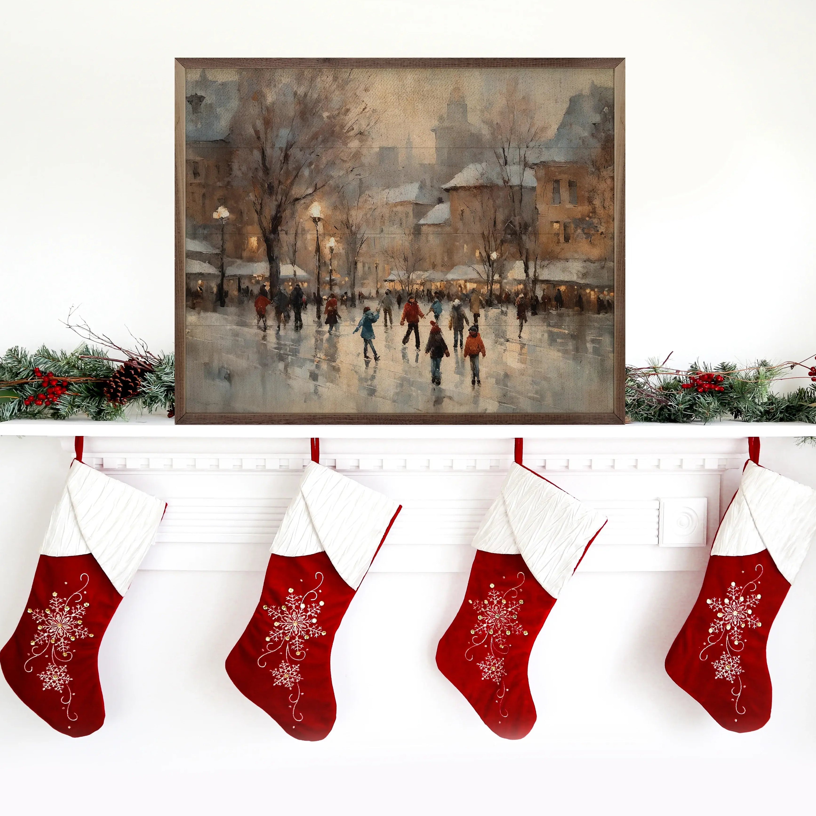 City Skating Memories Wood Framed Print