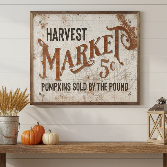 Harvest Market 5 Cents White Wood Framed Print