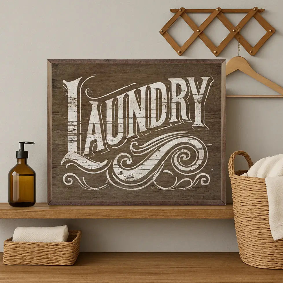 Laundry Scroll Wood Framed Print