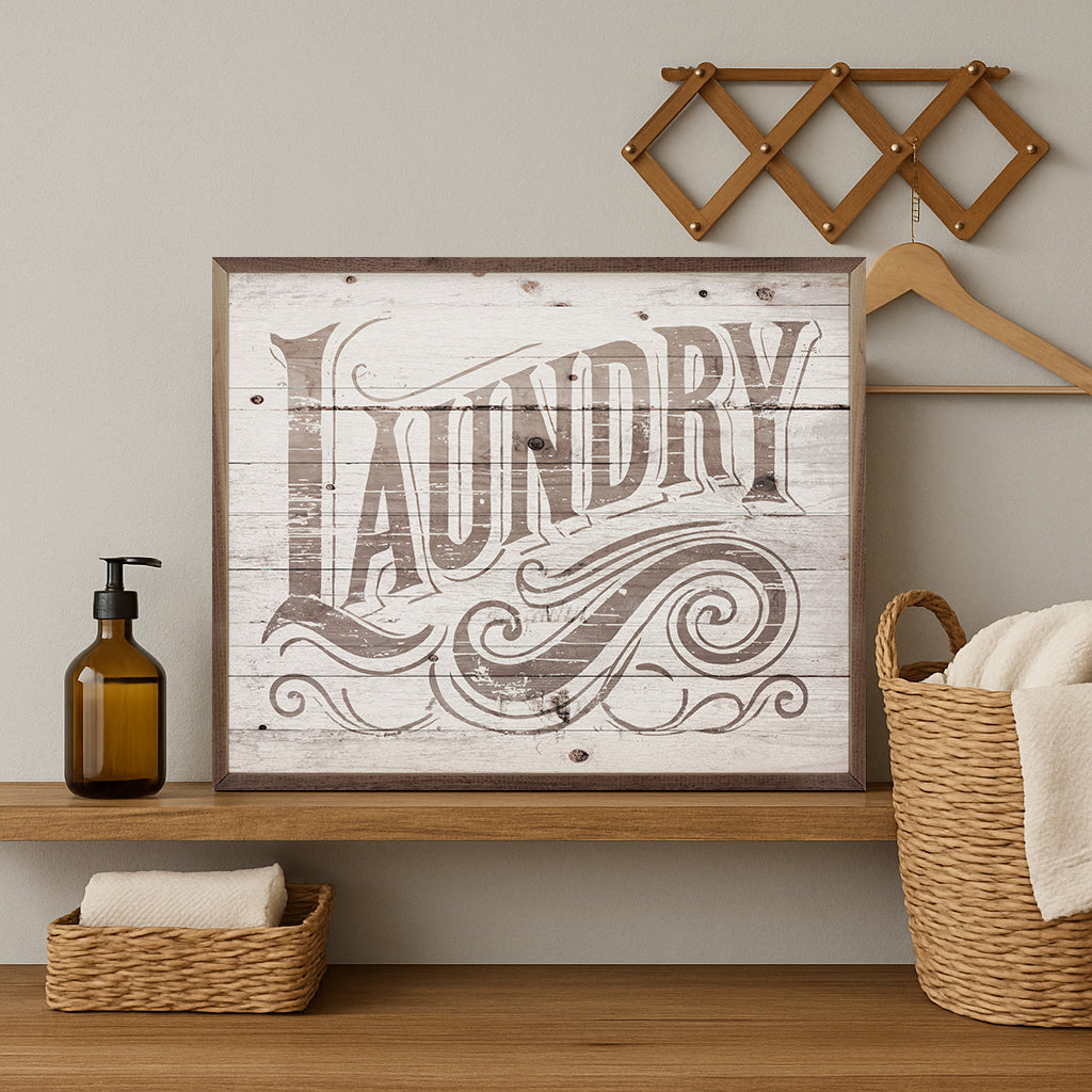 Laundry Scroll Wood Framed Print