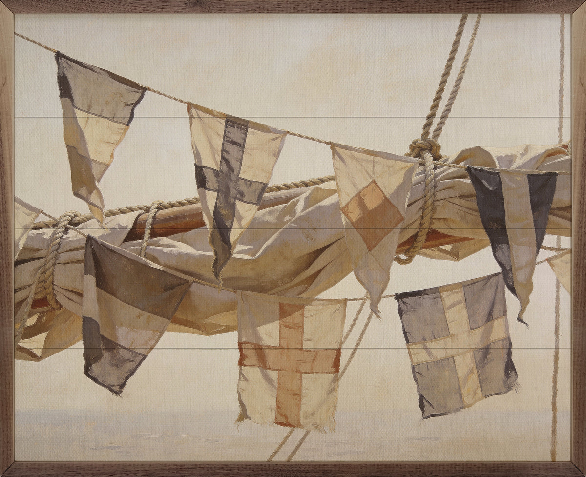 Nautical Signal Flags In The Breeze Wood Framed Print