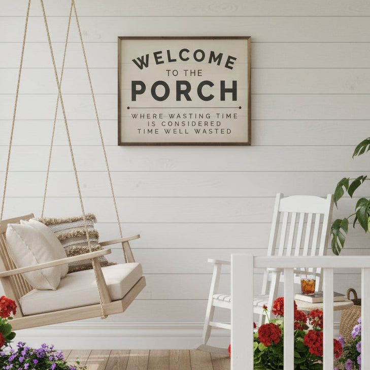 Welcome To The Porch Wood Framed Print