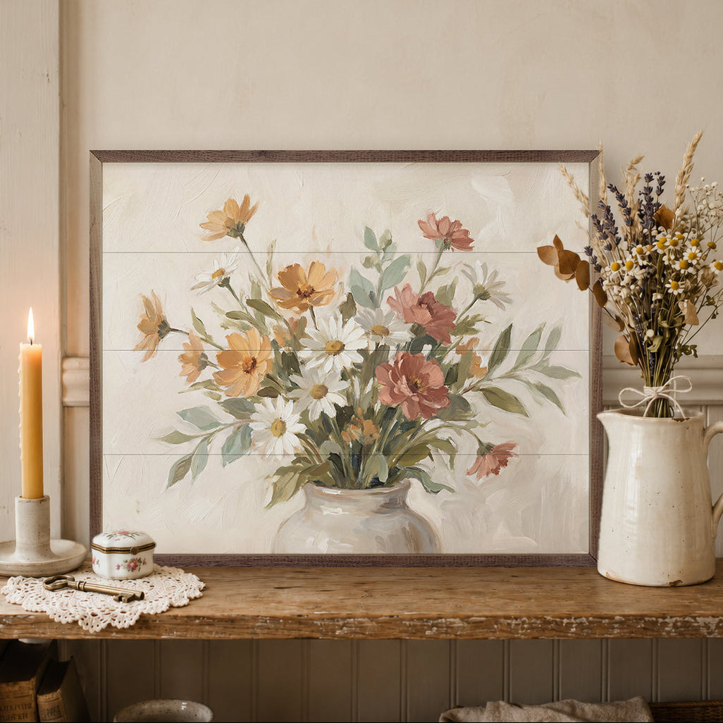 White Garden Arrangement Wood Framed Print