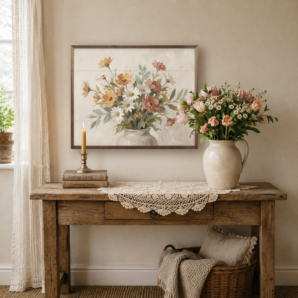 White Garden Arrangement Wood Framed Print