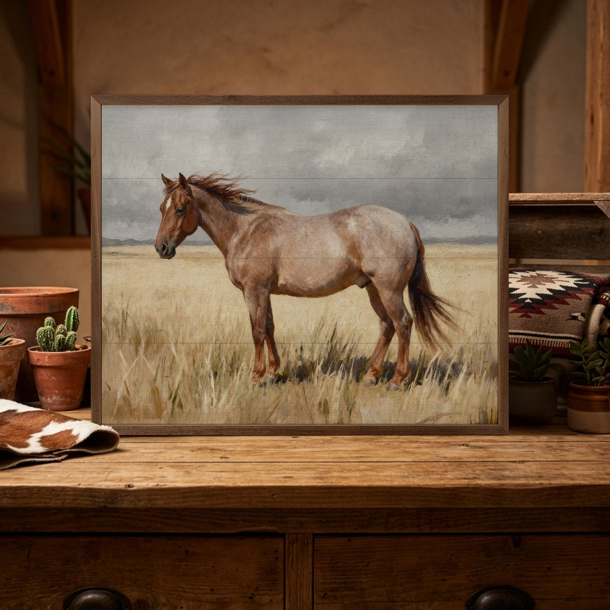 Red Roan In Field Wood Framed Print