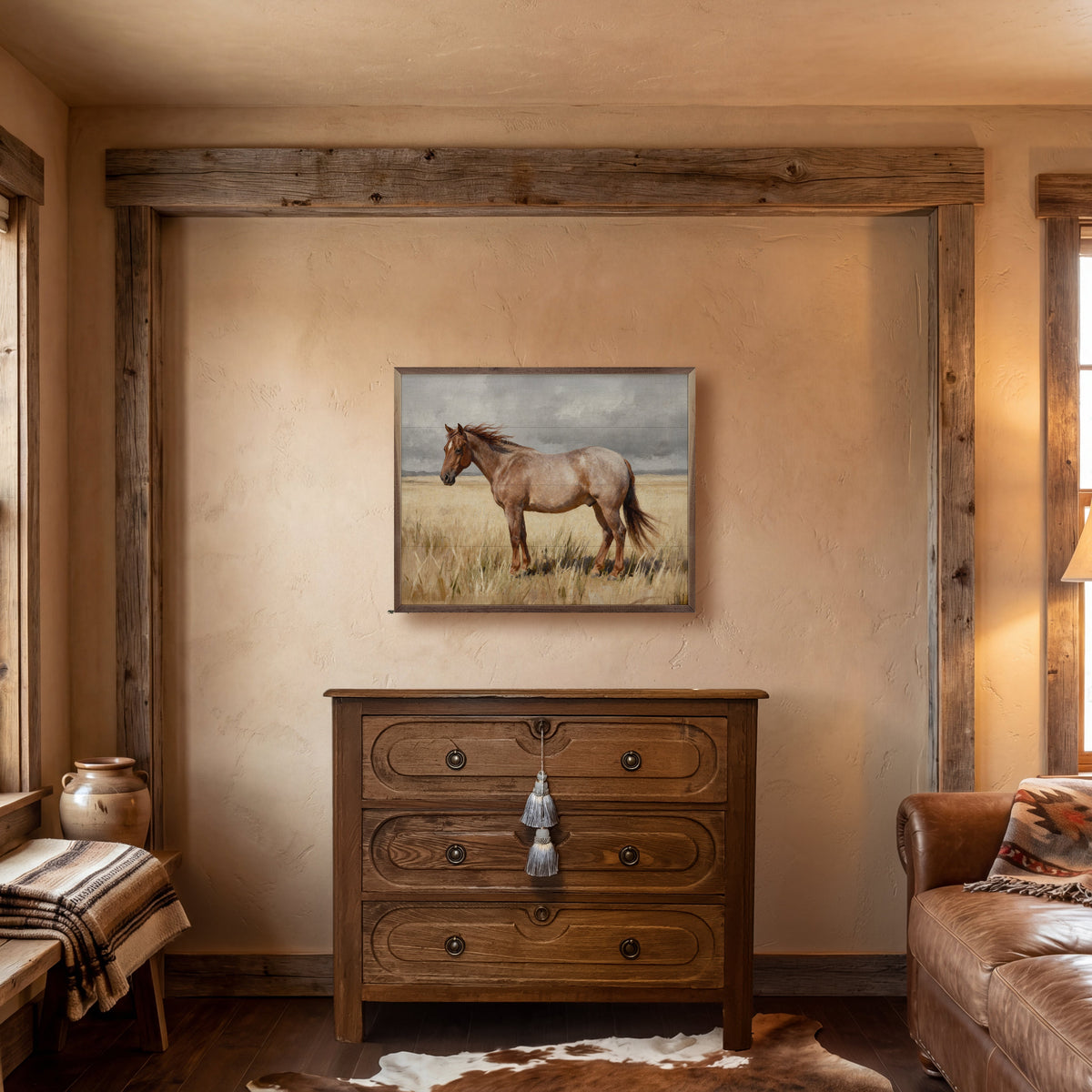 Red Roan In Field Wood Framed Print