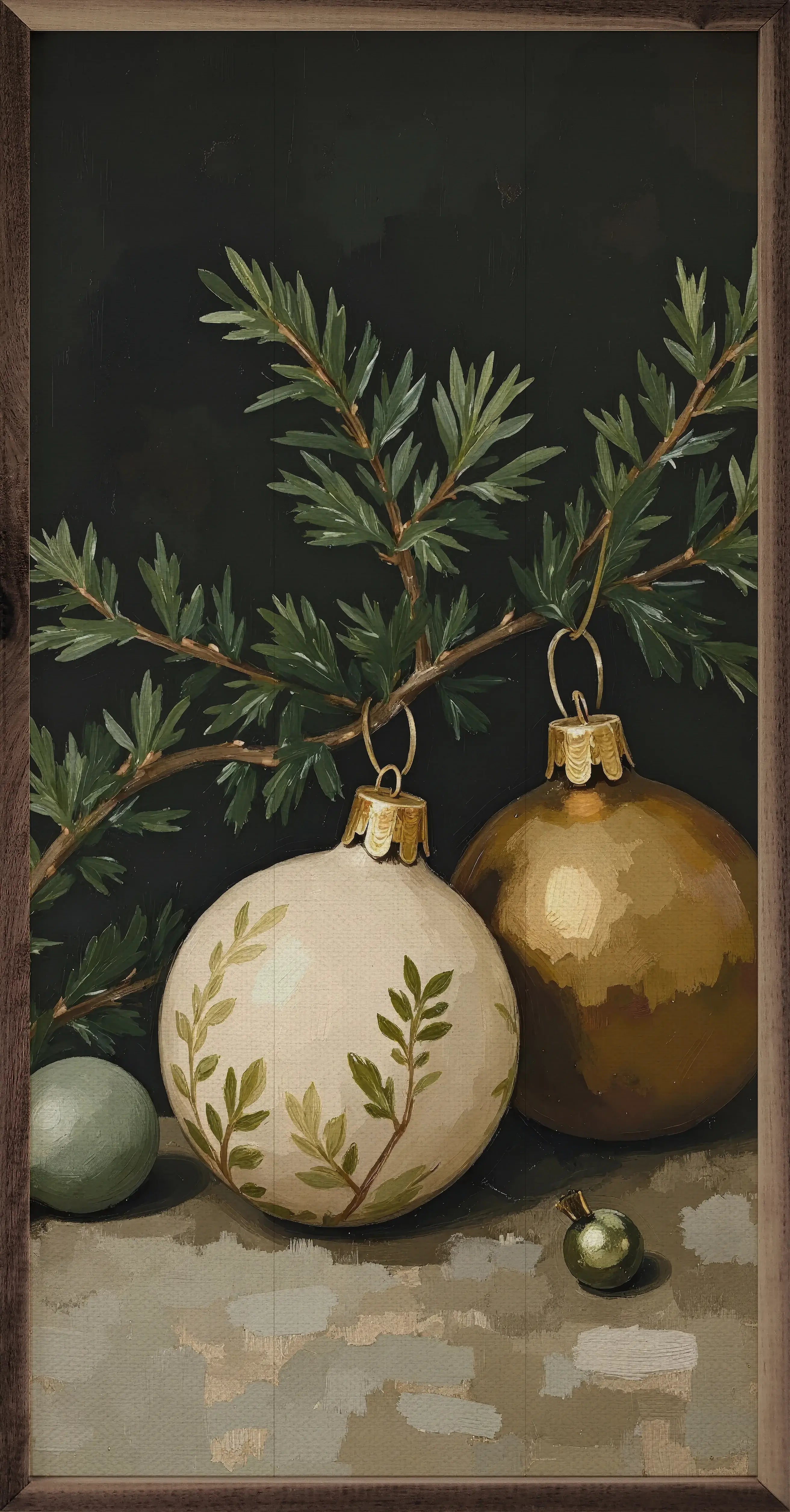 Gold & White Ornament Wood Framed Print