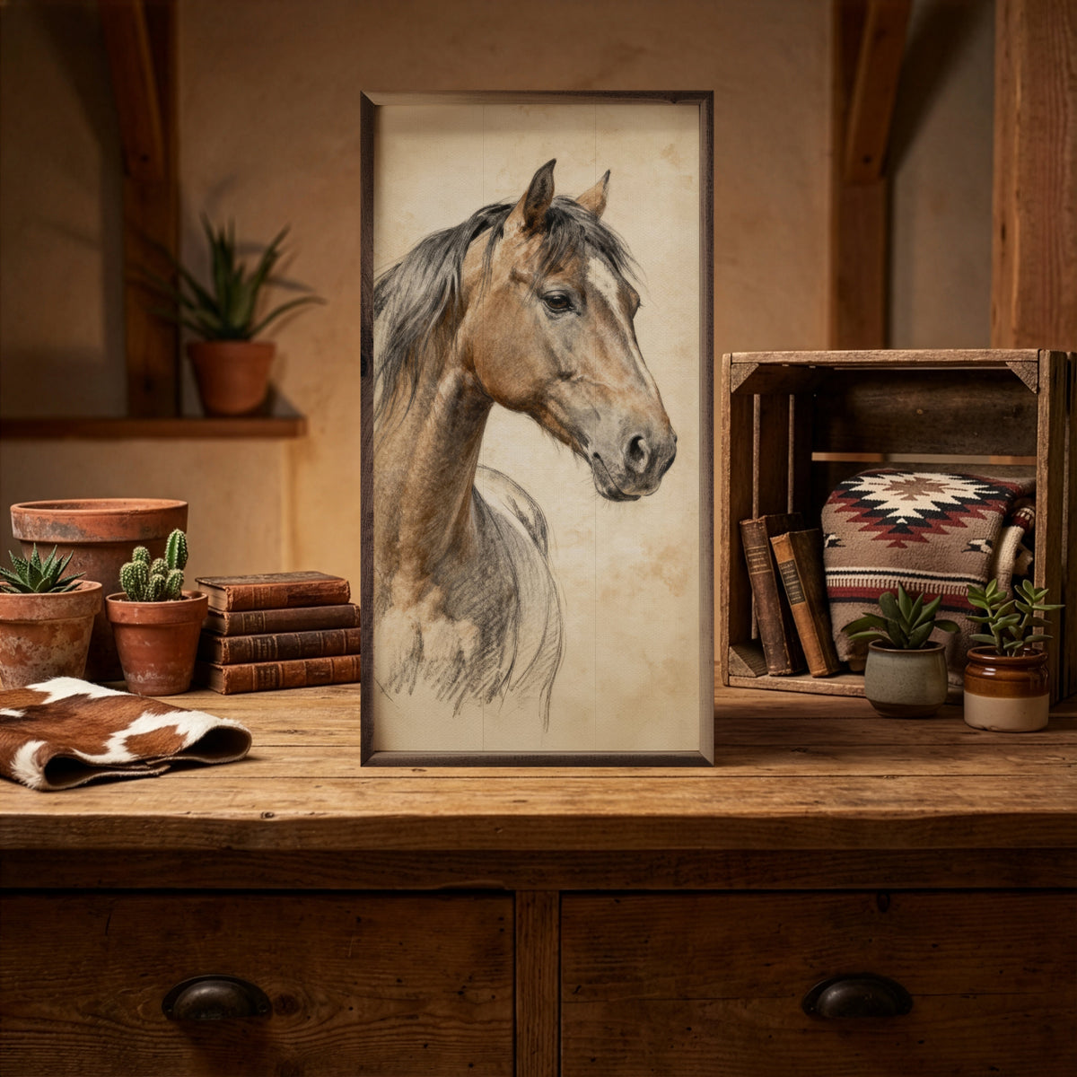 Horse Pencil Study Wood Framed Print