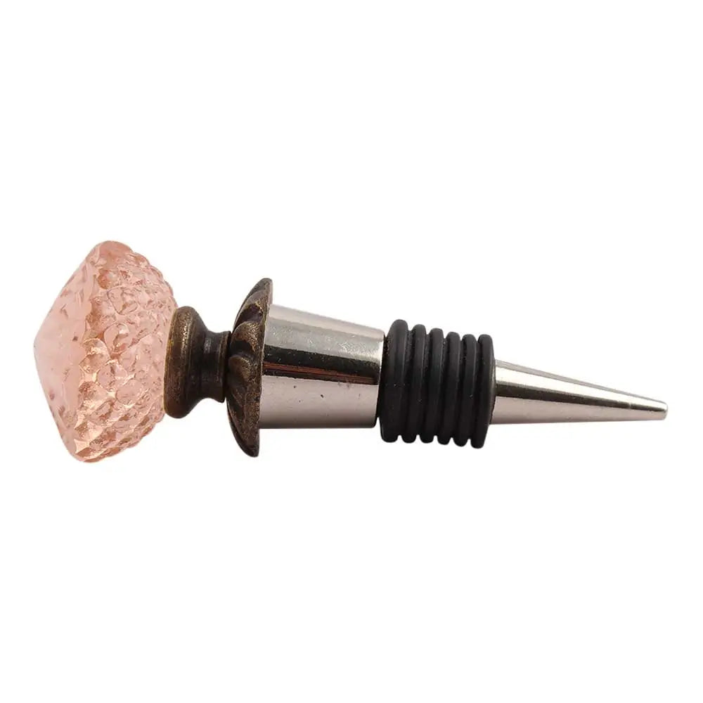 Pink Cut Glass Bronze Wine Stopper