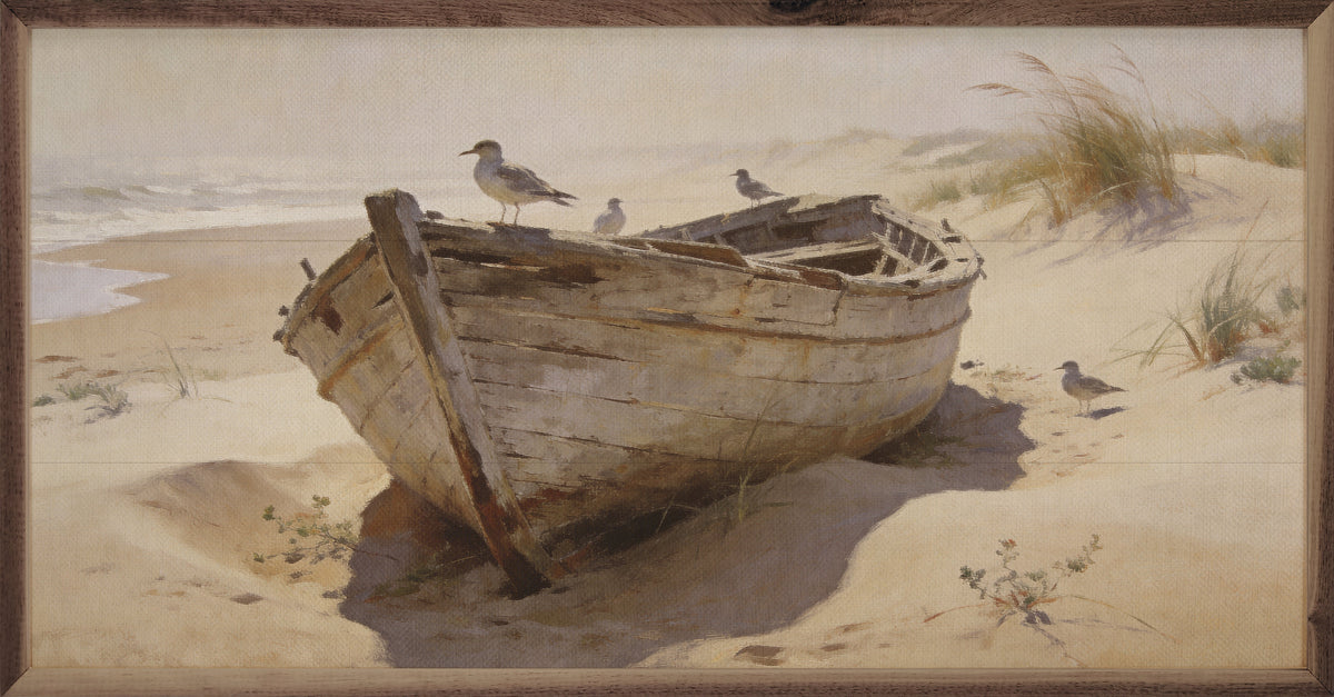 Abandoned Boat In The Dunes Wood Framed Print