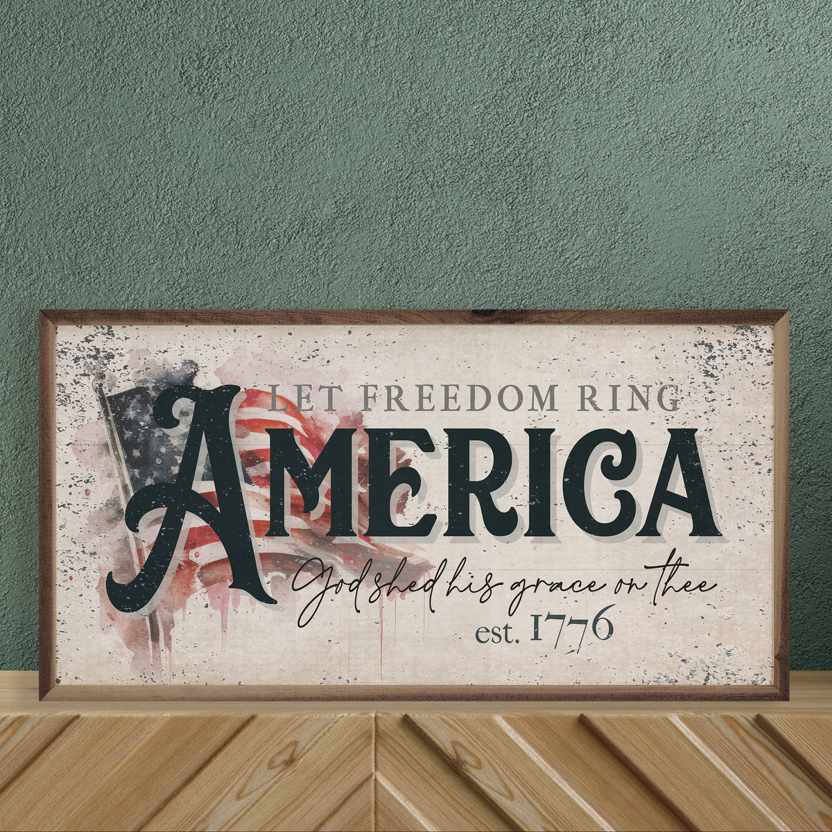 Distressed Let Freedom Ring America Wood Framed Print