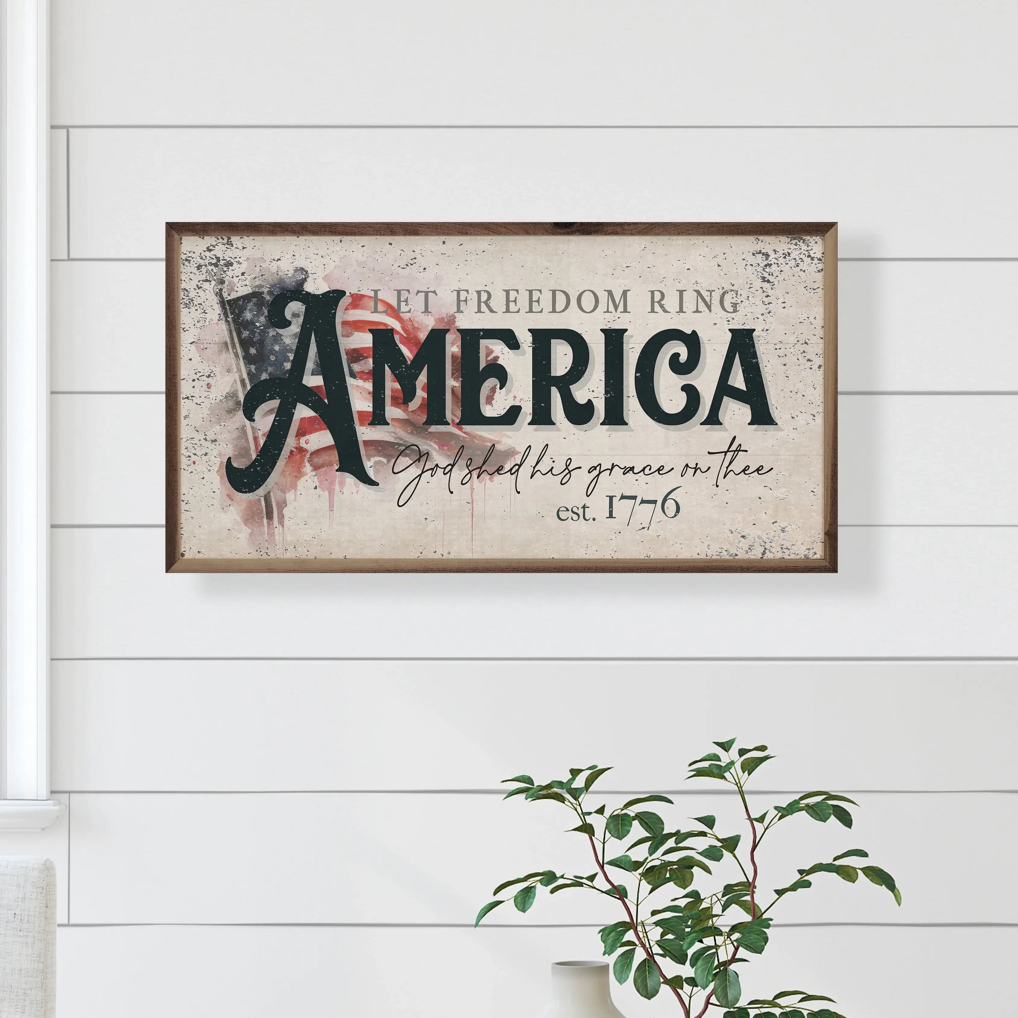 Distressed Let Freedom Ring America Wood Framed Print