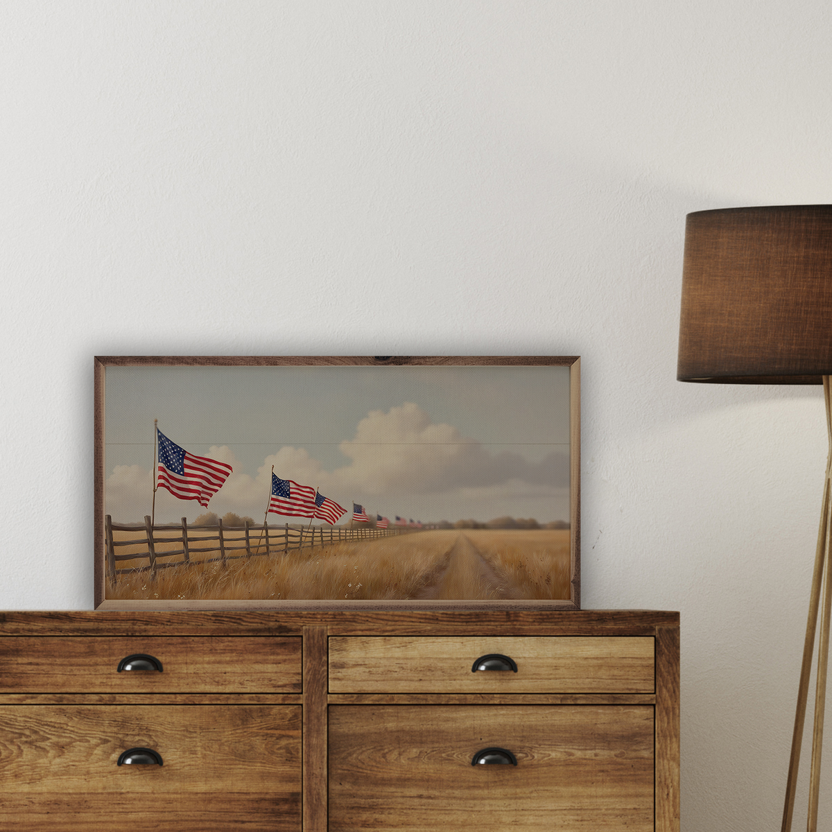 Flags On Fenceline Wood Framed Print
