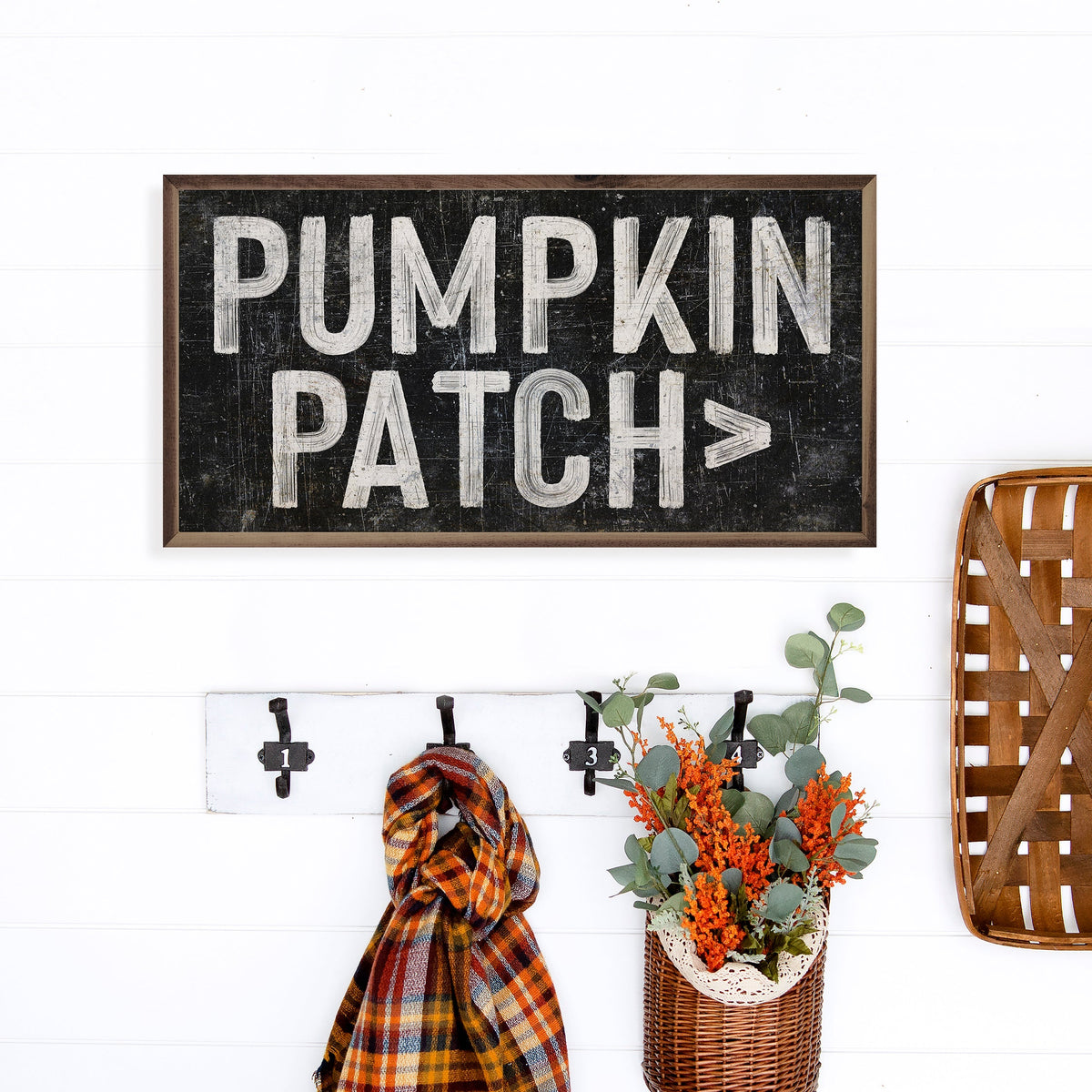 Pumpkin Patch Arrow Black Wood Framed Print