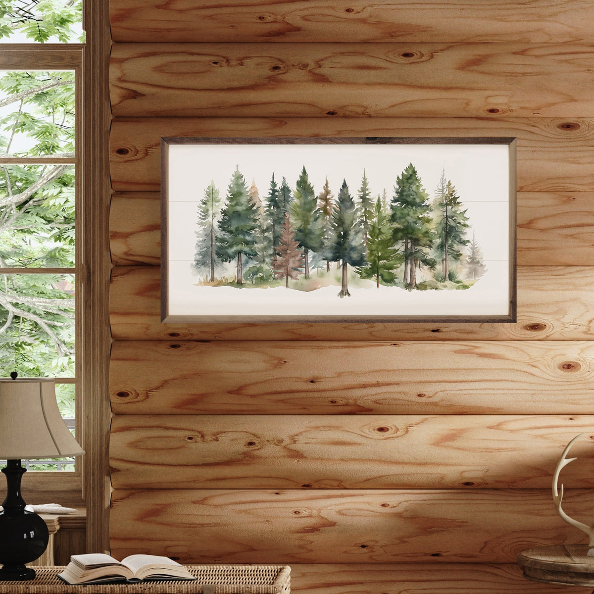 Watercolor Pines Forest II Wood Framed Print