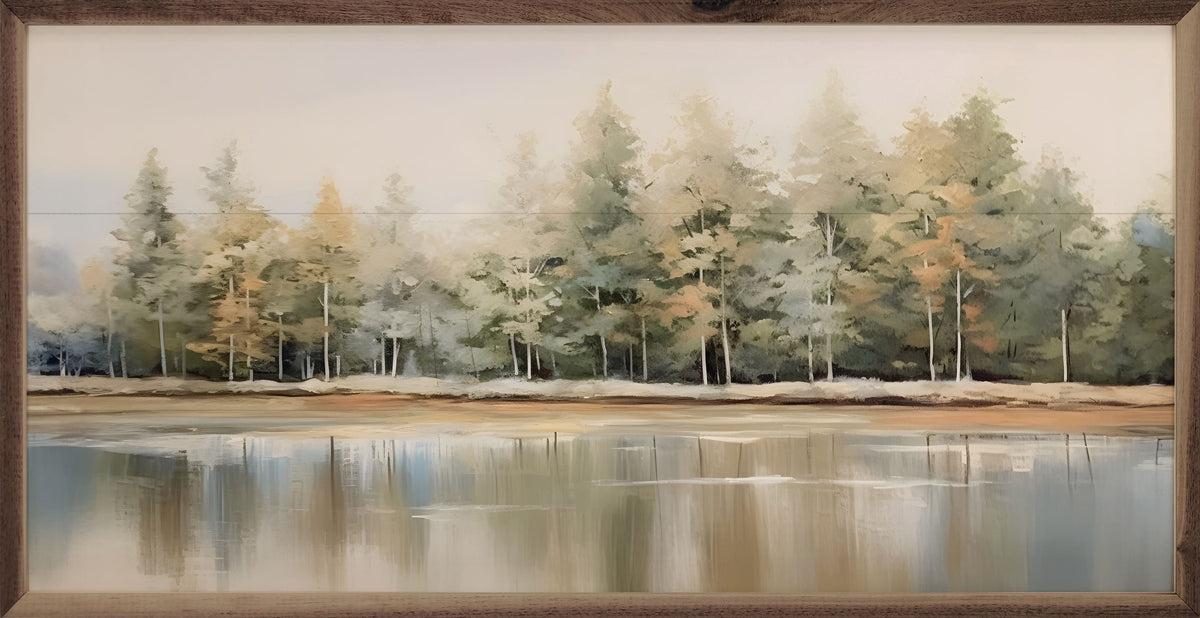 Lakeshore Trees Wood Framed Print