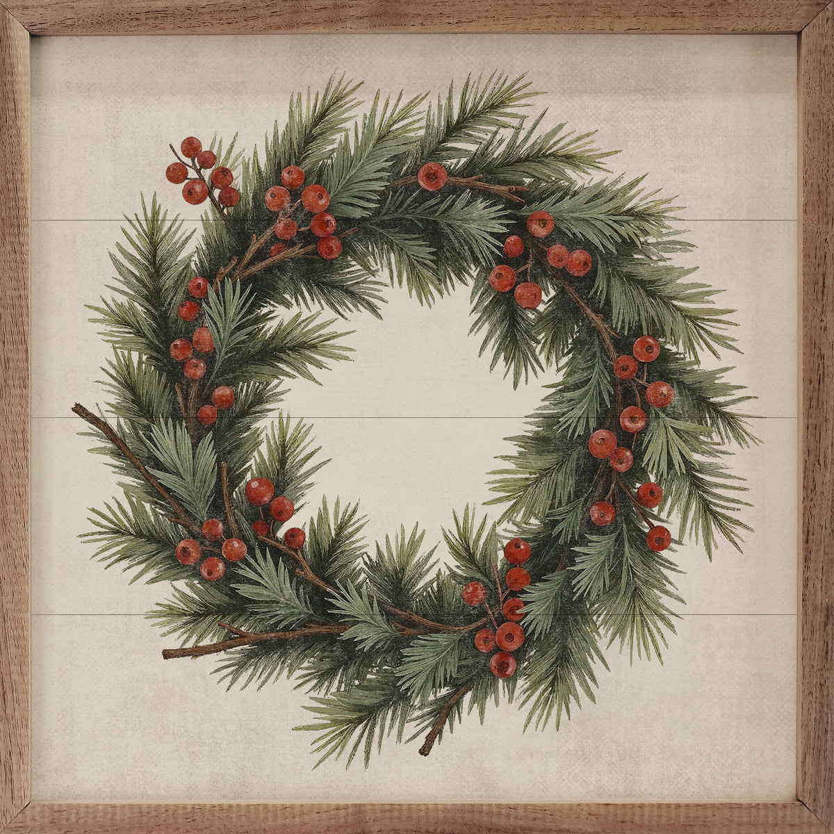 Berry Pine Wreath Wood Framed Print