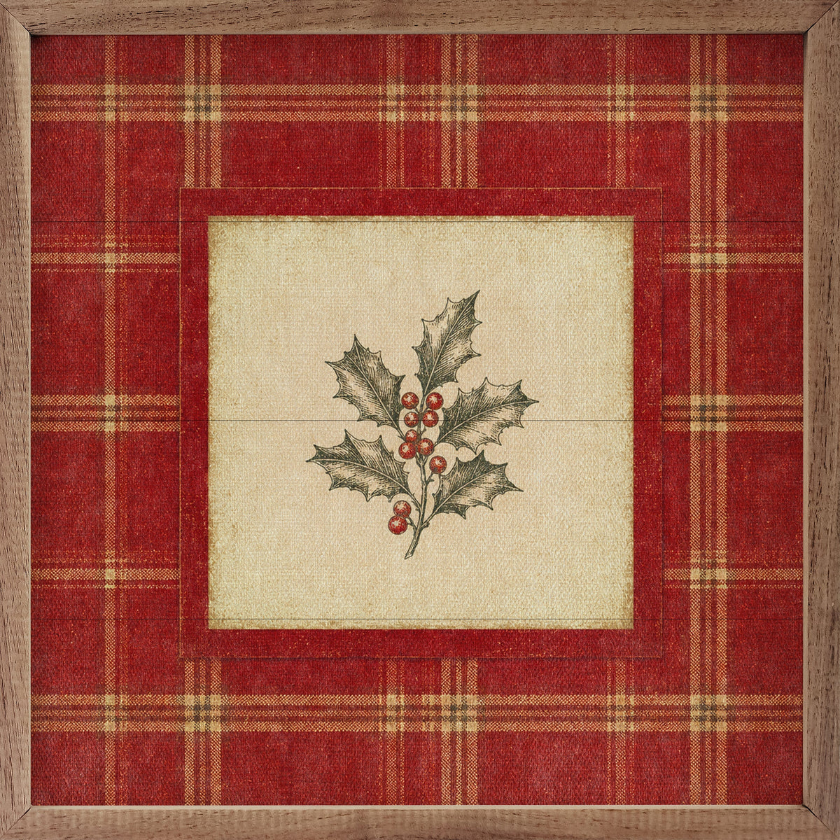 Cranberry Plaid Holly Wood Framed Print