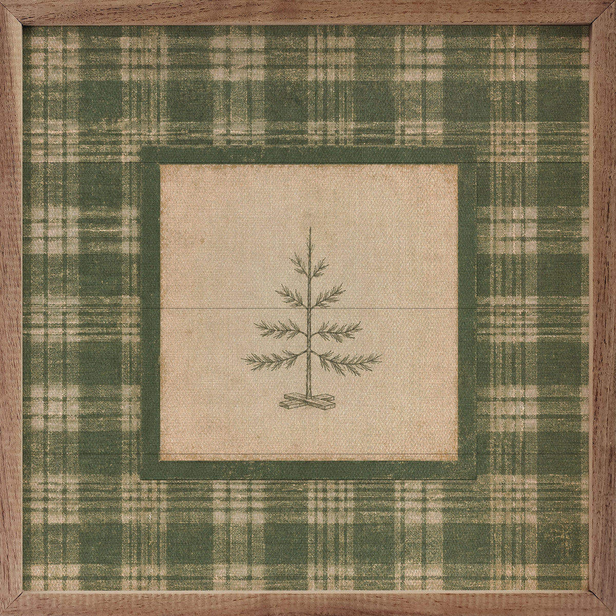 Evergreen Plaid Tree Wood Framed Print