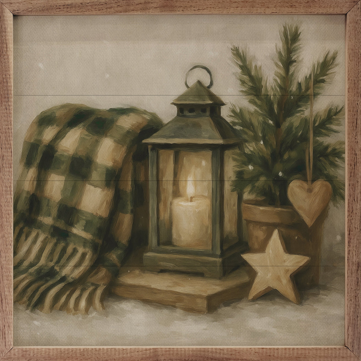 Holiday Plaid Lantern Wood Framed Print