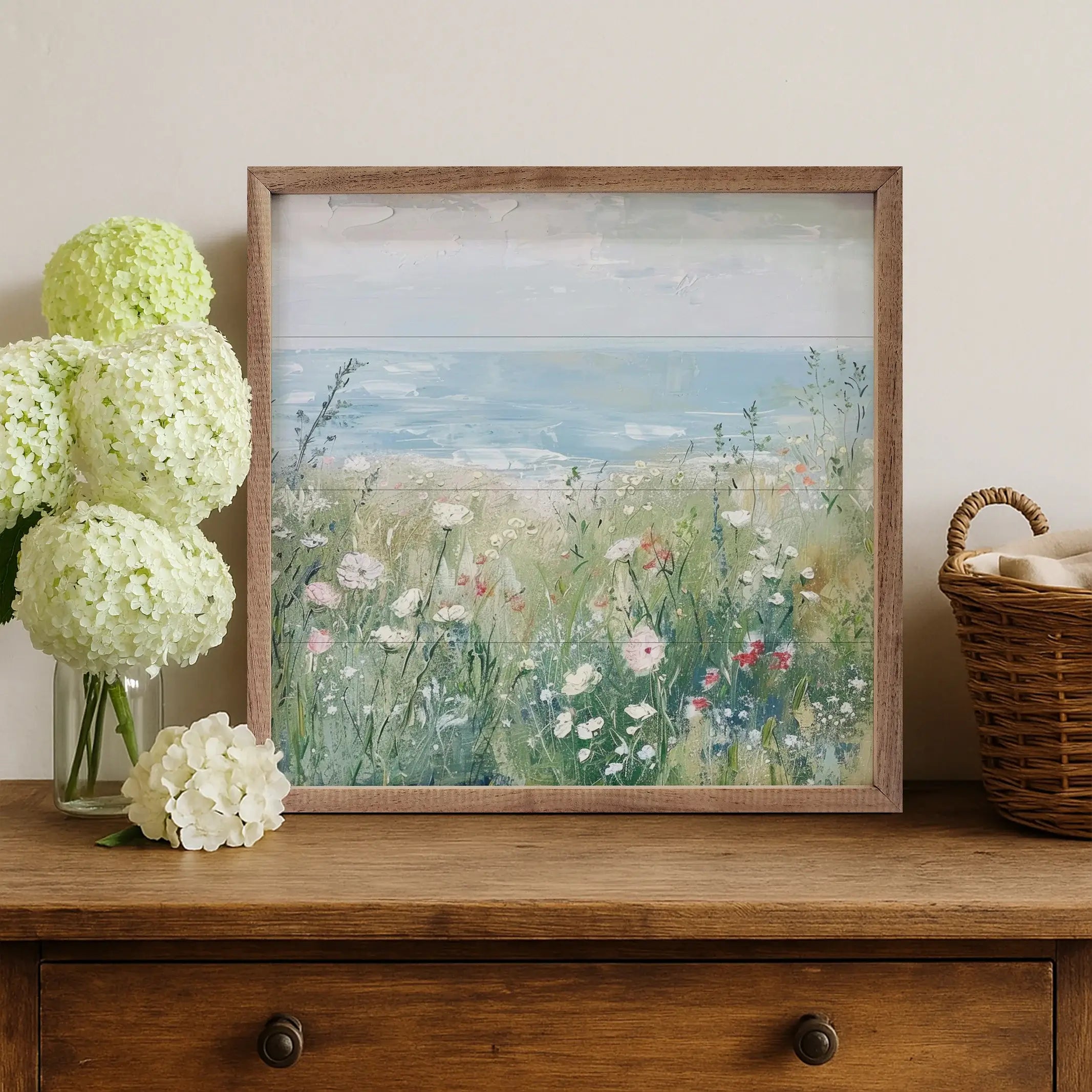 Wildflowers By The Sea Wood Framed Print