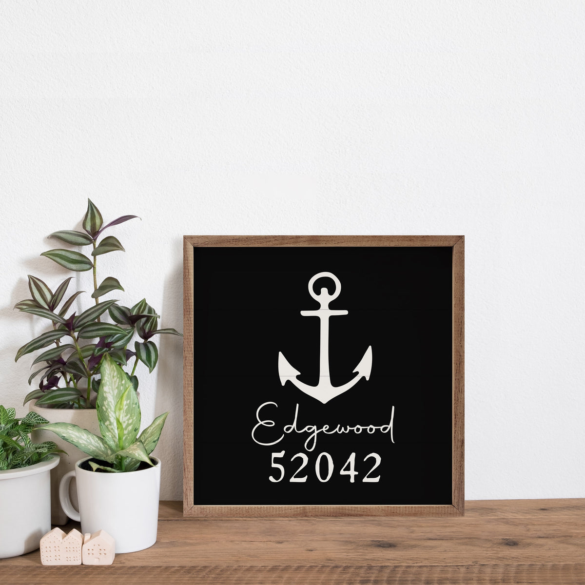Personalized City & Zip Anchor Wood Framed Print