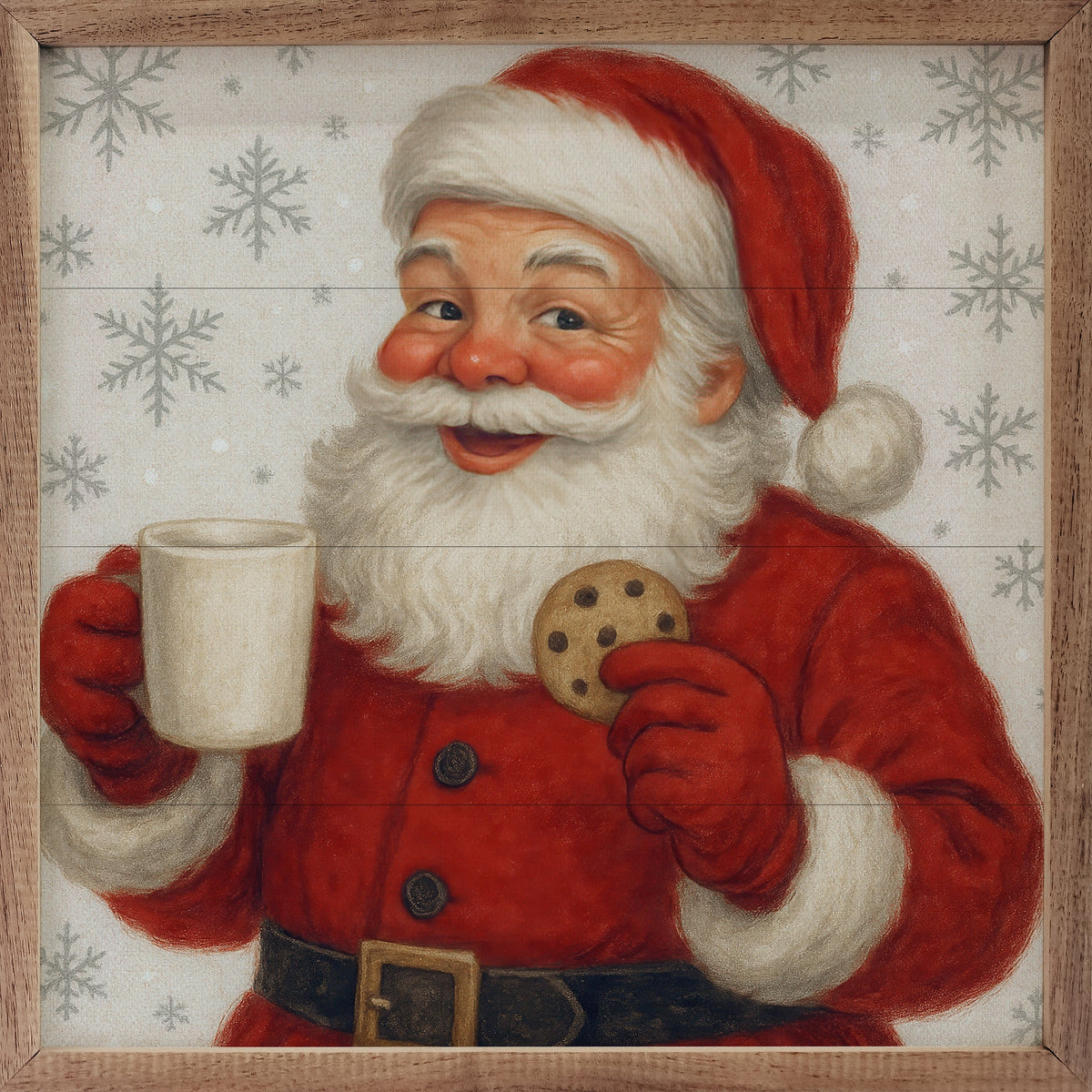 Vintage Santa Cookies & Milk Wood Framed Print