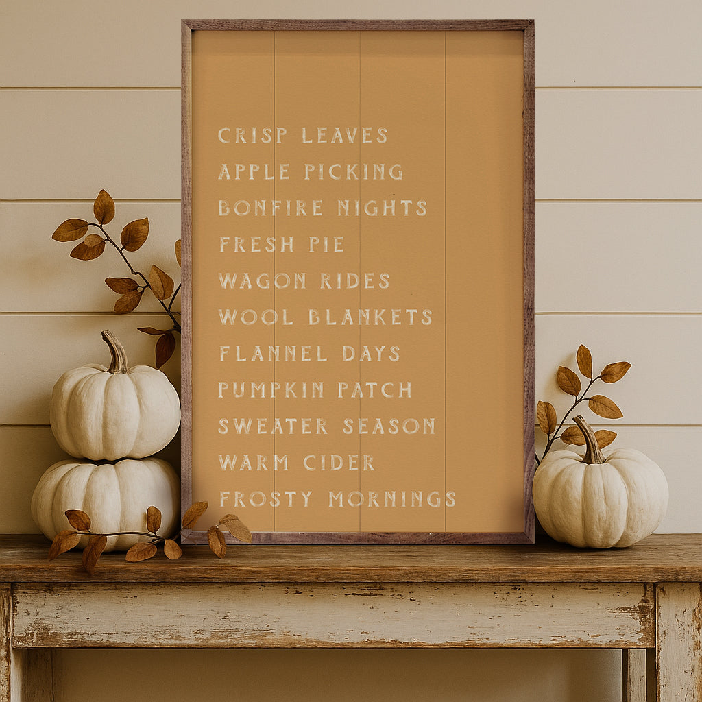 Autumn Activities List Wood Framed Print