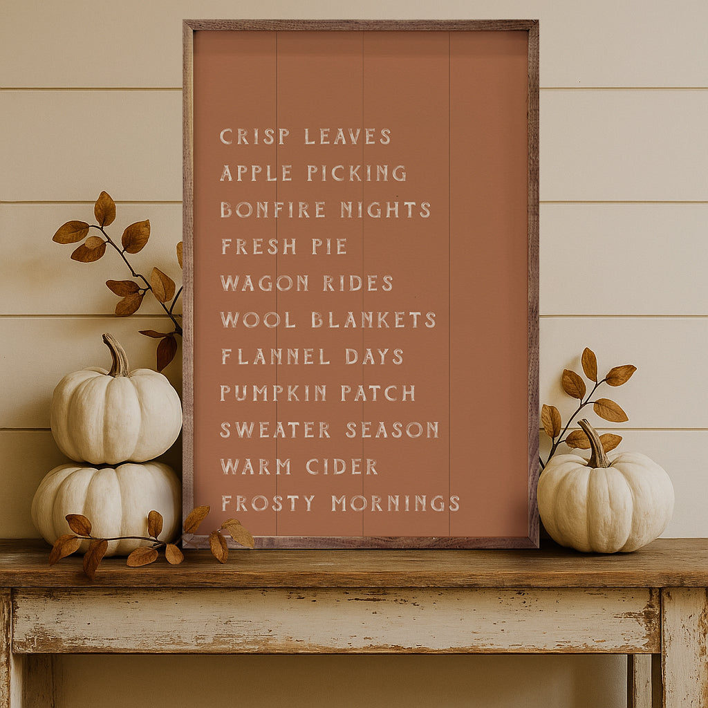 Autumn Activities List Wood Framed Print