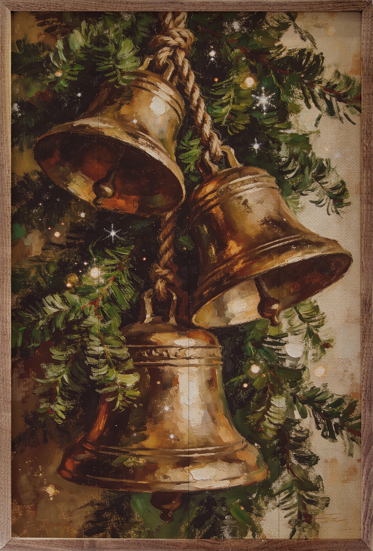 Evergreen Christmas Bells Wood Framed Print