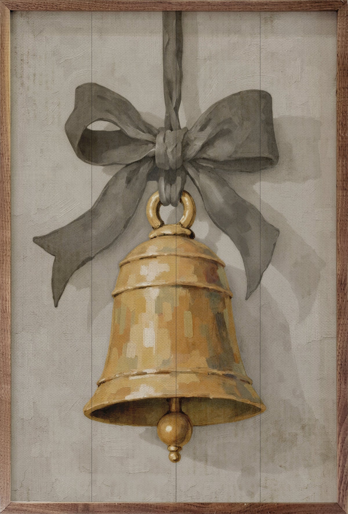 Hanging Bell & Ribbon Wood Framed Print