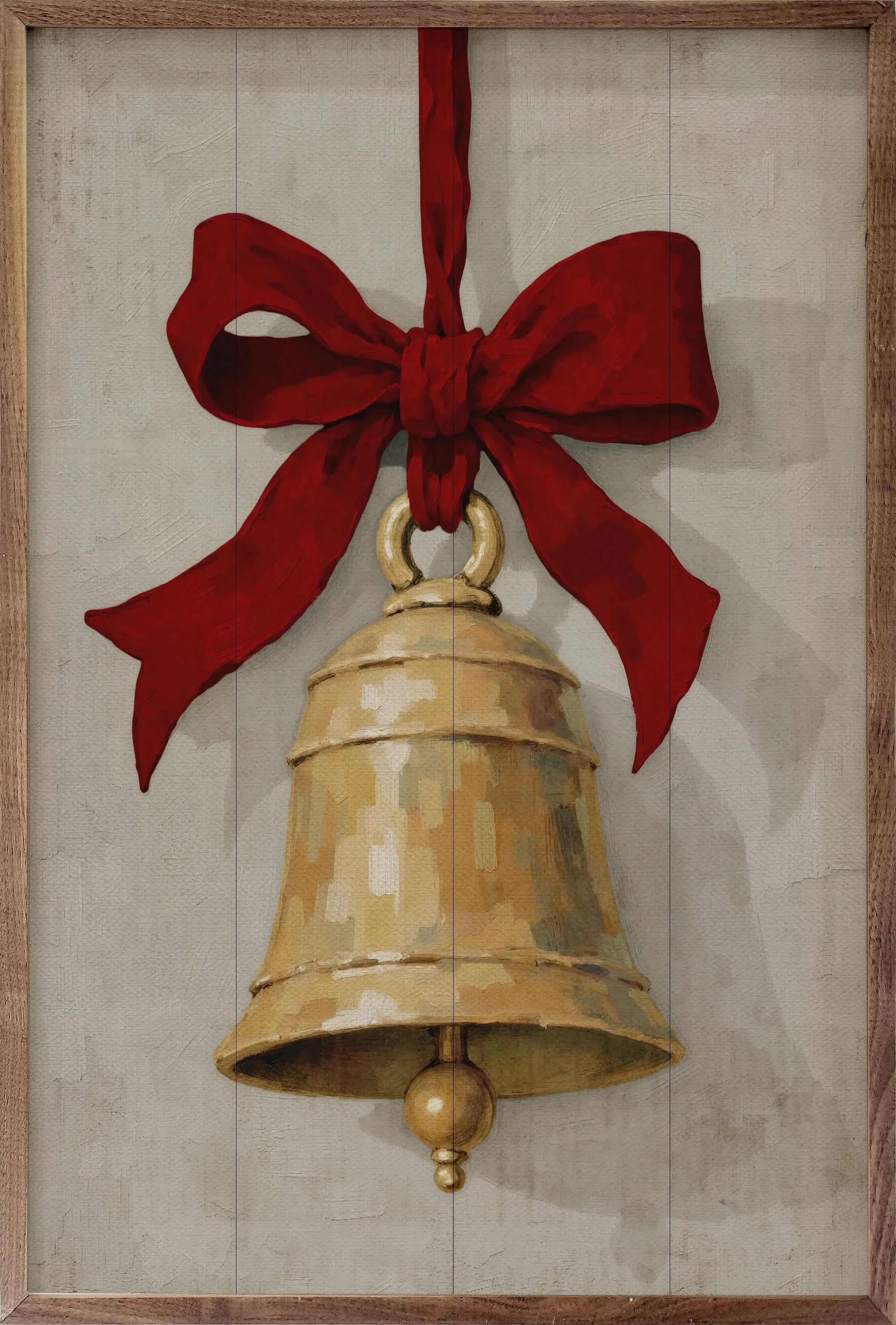 Hanging Bell With Ribbon Wood Framed Print
